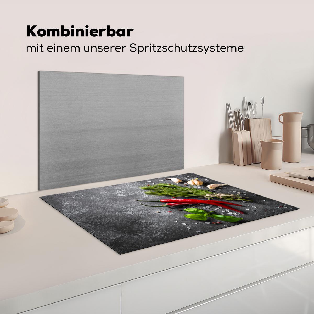 HERDABDECKPLATTE Pfeffer - Kräuter - Gewürze - Beton Herdabdeckung Induktionsfeld 75x52 cm - Rot, Kunststoff (75/52/0.2cm) - MuchoWow