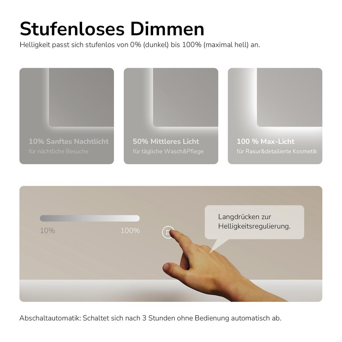 BADSPIEGEL LED abgerundet 3 Farbtemperaturen Touch-Schalter 100/60 cm - Transparent, Glas (100/60/3cm) - EMKE