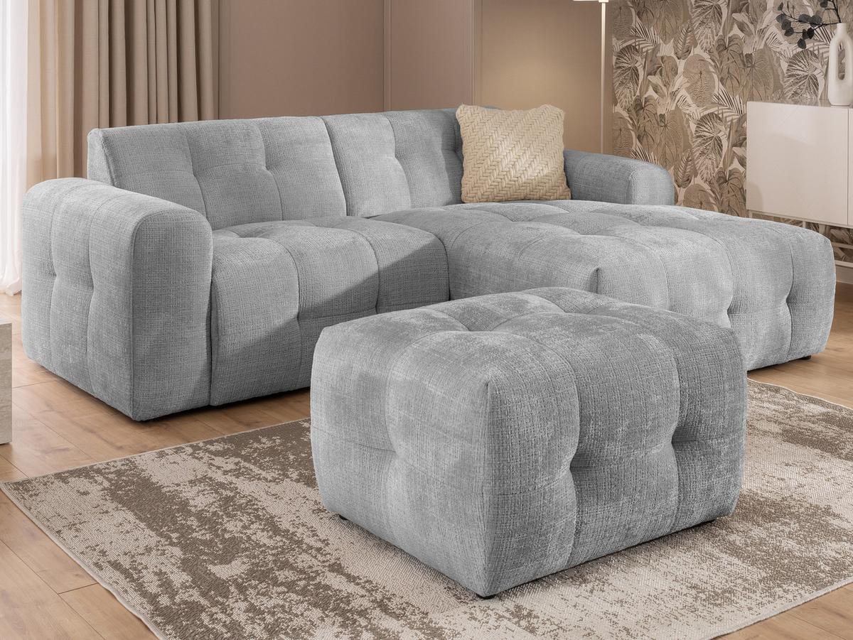 POLSTERHOCKER mit raffinierten Steppungen, zu passendem Sofa, Wellenunterfederung, Chenille-Bezug Hellgrau / 21057 - Hellgrau/Schwarz, Kunststoff/Textil (87/46/68cm) - luma-home