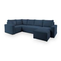 WOHNLANDSCHAFT NORENA L-S Blau Kordstoff mit Schlaffunktion - Blau, Holz (295/85/157.5cm) - MASSENO