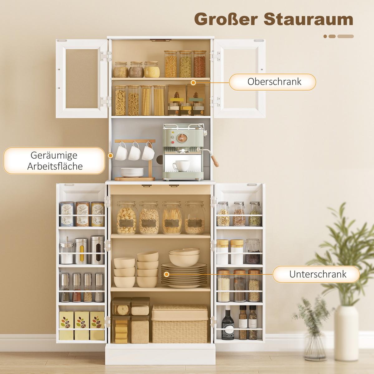 KÜCHENSCHRANK Buffetschrank mit 4 Türen Arbeitsplatte 60 x 39,5 x 180 cm Weiß - Schwarz/Weiß, Holzwerkstoff/Metall (39.5/180/60cm) - HOMCOM