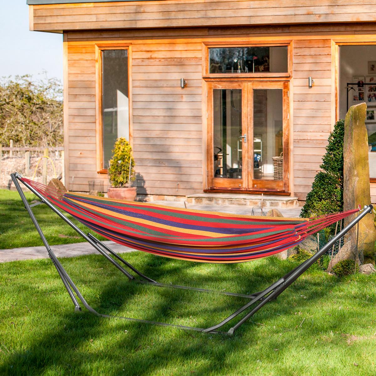 HÄNGEMATTENGESTELL, Stahl Schwarz+Silber - Multicolor, Metall (290/92/88cm) - Outsunny