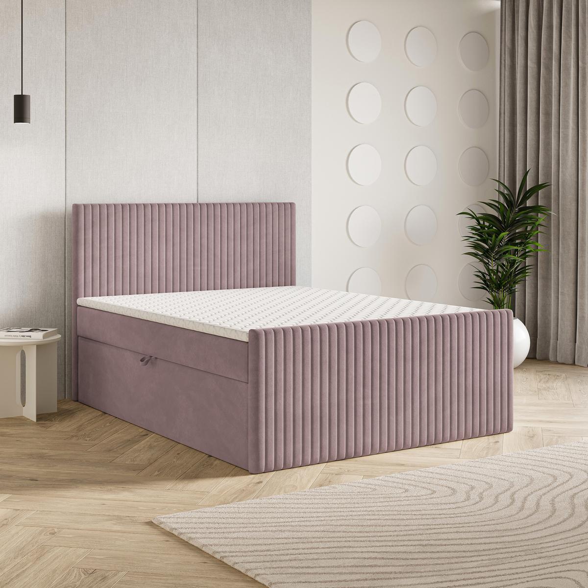 BOXBETT TERVAN 180x200 cm mit Matratze und Topper - Rosa - Rosa, Holz (180/200cm) - MASSENO