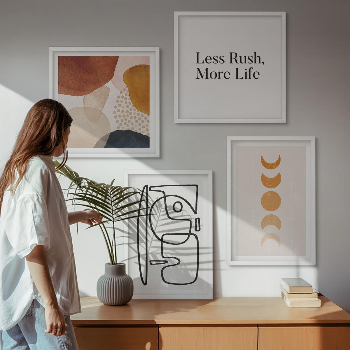BILDER SET 4er Set - 50x50 cm & 40x60 cm Weißer Rahmen - Abstrakte Formen und Farben - Weiß, Kunststoff (50/50cm) - TULUP