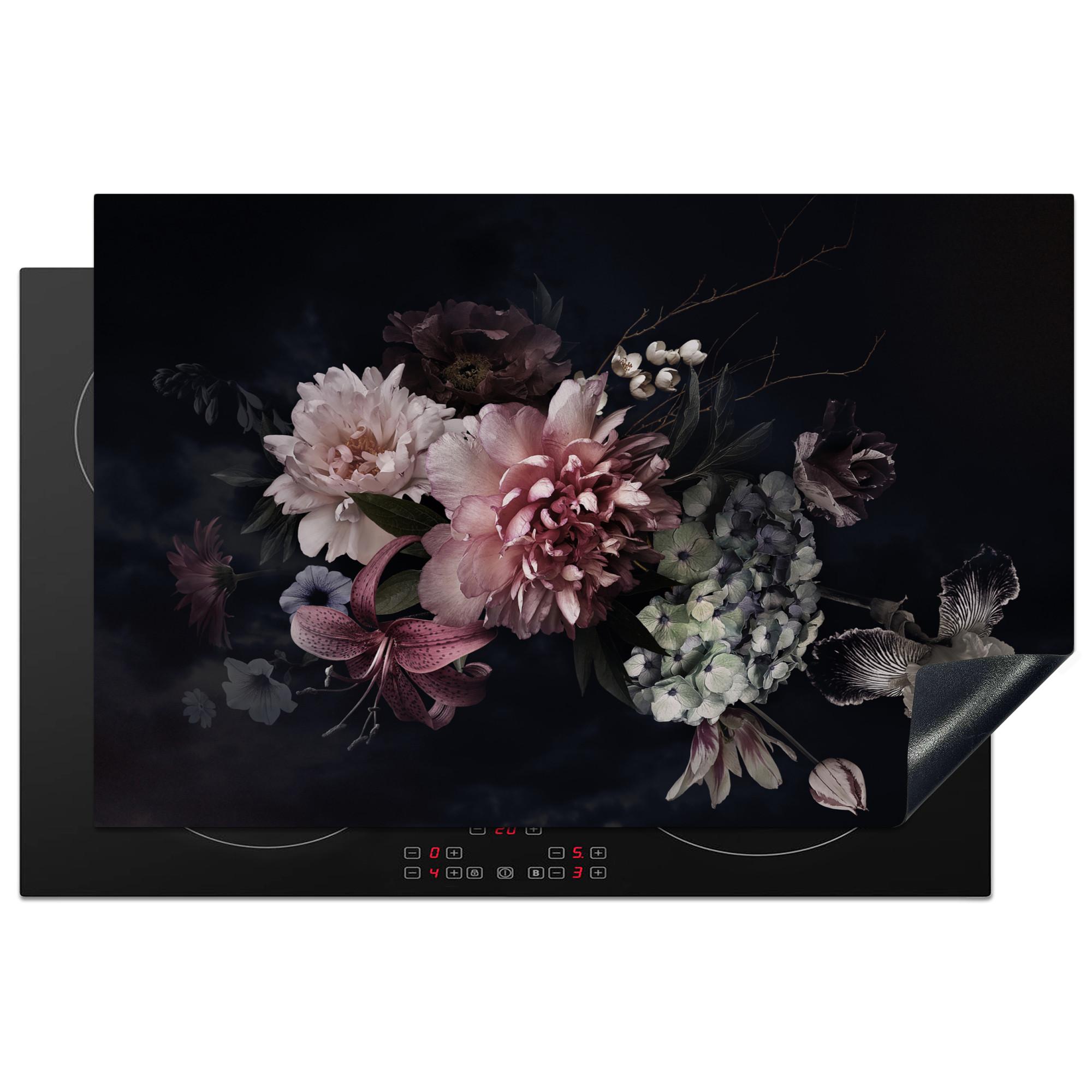 HERDABDECKPLATTE Blumen - Vintage - Pastell - Rosa - Weiß Induktionsschutz 80x52.2 cm - Altrosa, Kunststoff (80.2/52.2/0.2cm) - MuchoWow