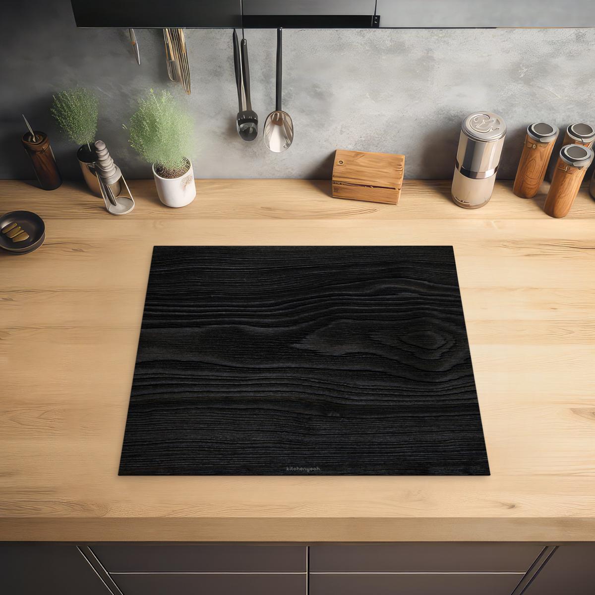 HERDABDECKPLATTE Schwarz - Holzoptik Abdeckung Ceranfeld 59x51 cm - Schwarz, Kunststoff (59/51/0.2cm) - MuchoWow