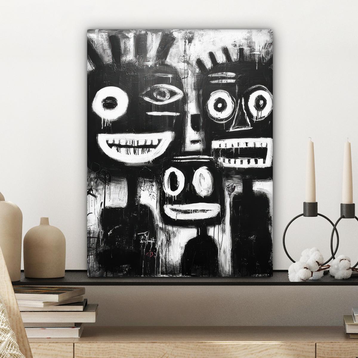 LEINWANDBILD Malerei - Figuren - Schwarz - Abstrakt Room Decor 30x40 cm - Schwarz, Textil (30/40cm) - MuchoWow