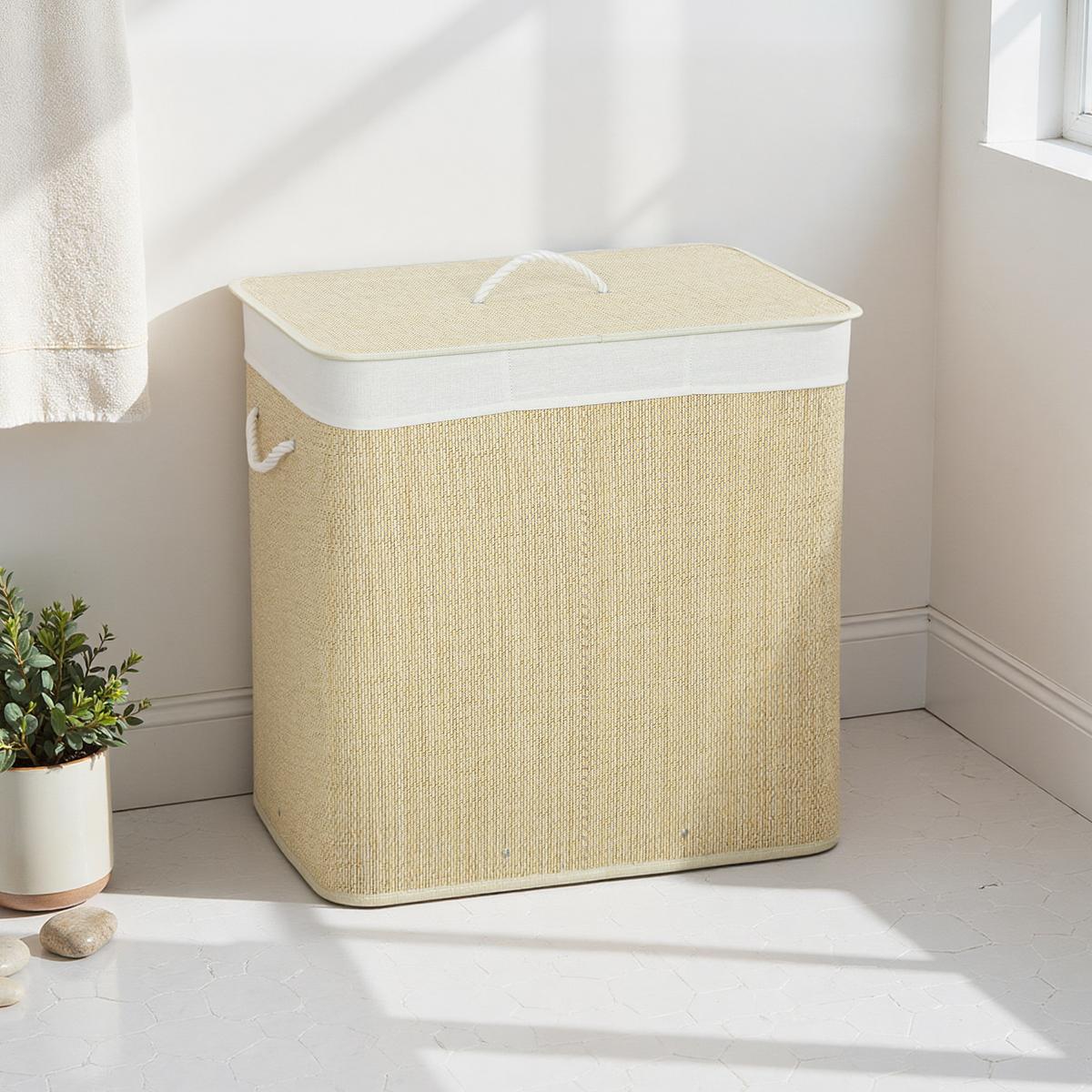 WÄSCHEKORB Bambus Cremeweiß - Creme, Holz (40/60/60cm) - HOMCOM