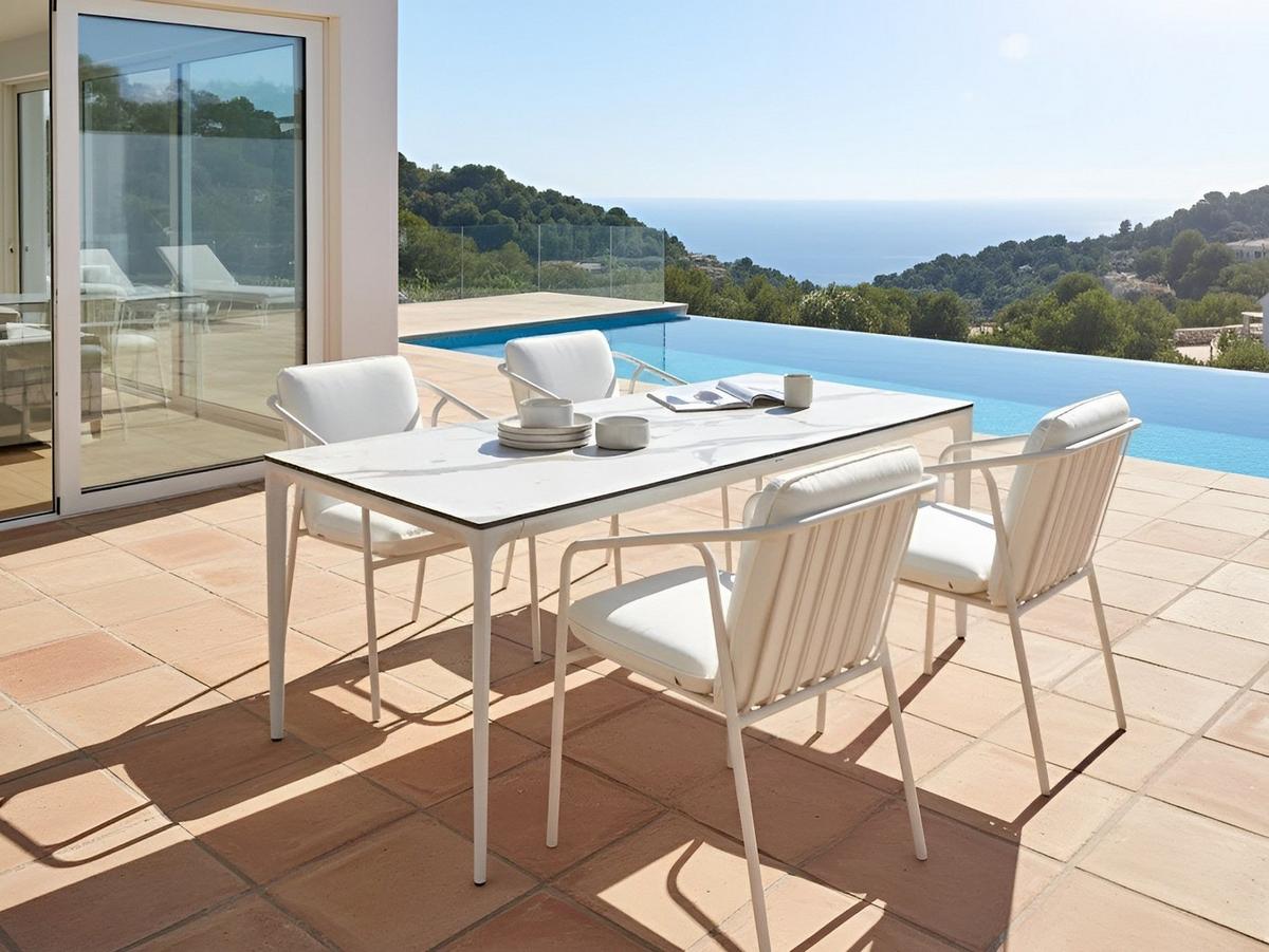 GARTENTISCH 180/90 cm Marmor Optik Weißer Marmor Sovareto - Weiß, Kunststoff (180/90/75cm) - Beliani