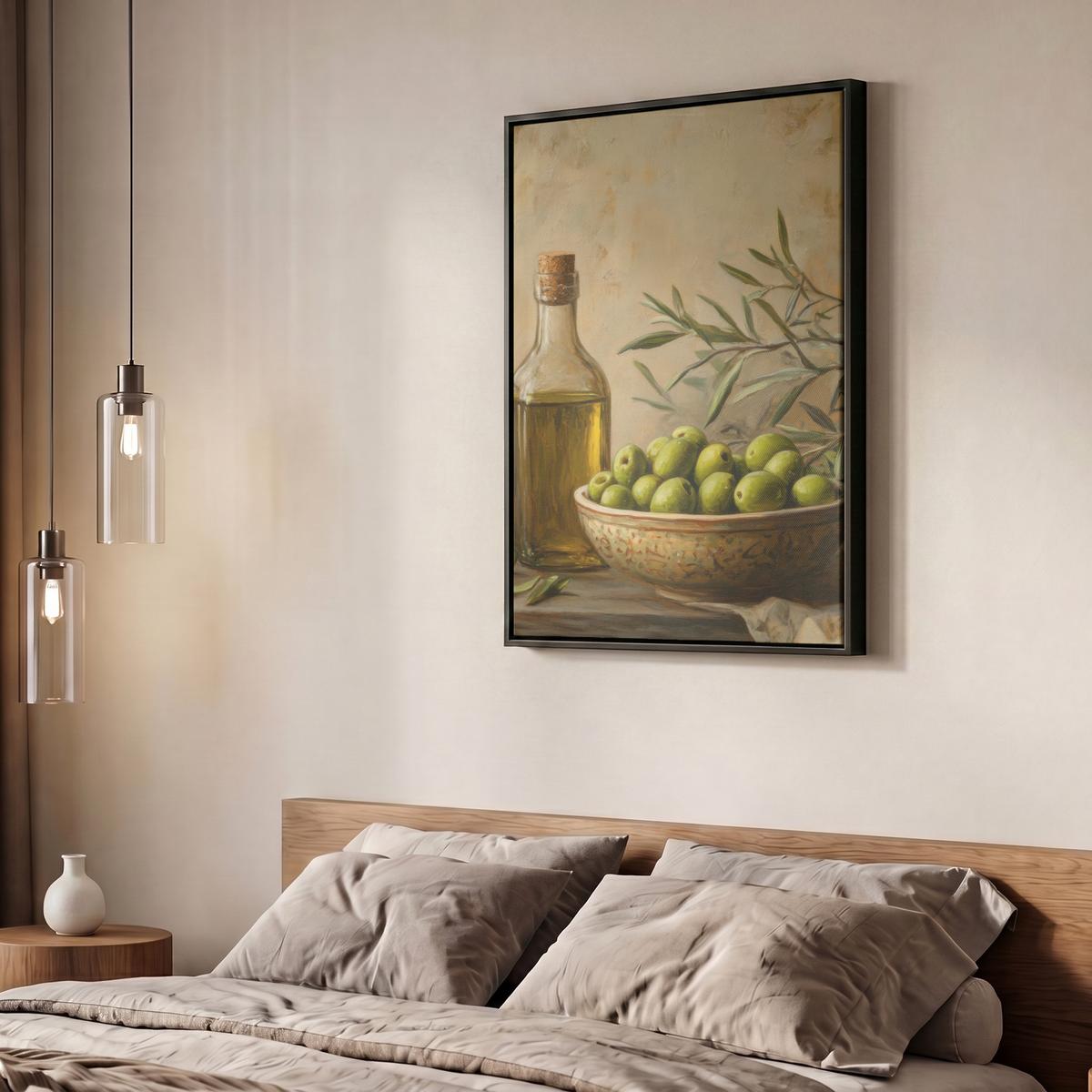 LEINWAND Bilder mit Rahmen - Oliven - Stilleben - Vintage - 50x70 - Olivgrün, Textil (50/70cm) - MuchoWow