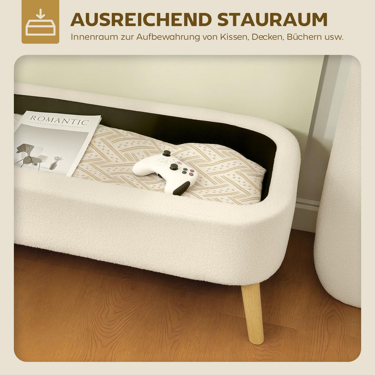 SITZBANK Polyester Kautschukholz Beige - Beige/Naturfarben, Holz/Textil (42/45/120cm) - HOMCOM