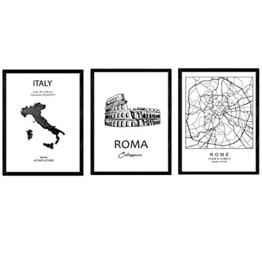 POSTER Set Mit 3 Rom Stadtplan, Kolosseum A3 Rahmenlos - Klar, Papier (29.7/5/42cm) - Nacnic