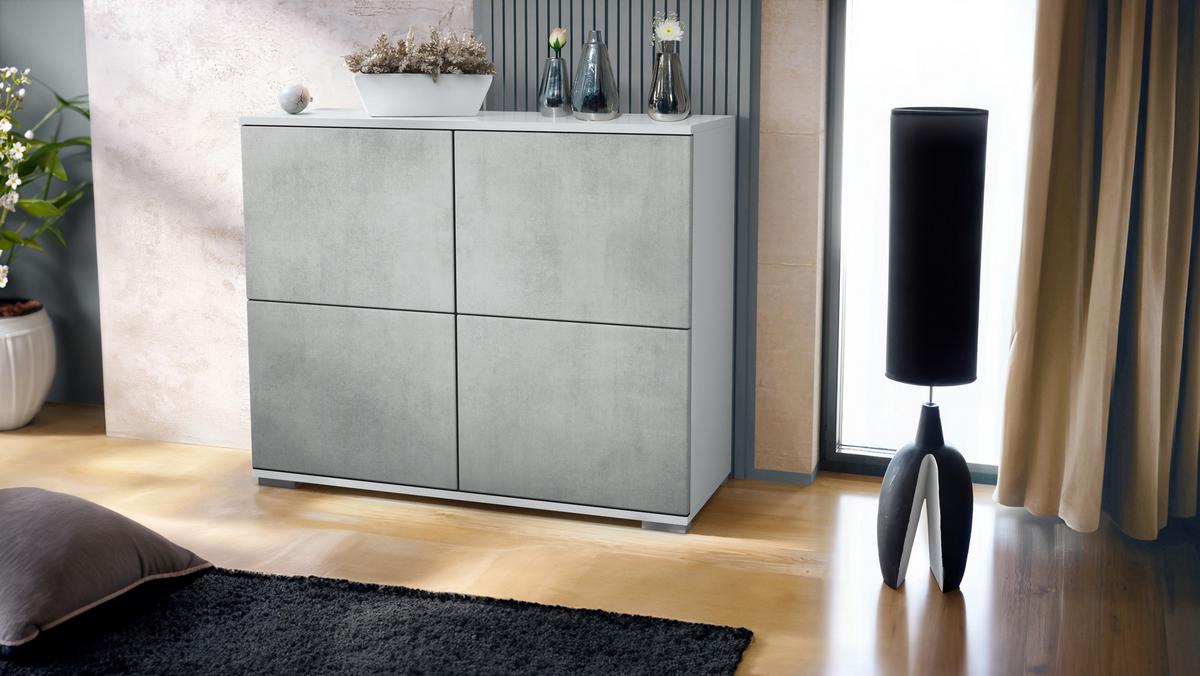 KOMMODE Rova Beton Oxid Optik - Hellgrau, Holzwerkstoff (92.5/75.5/35cm) - Vladon