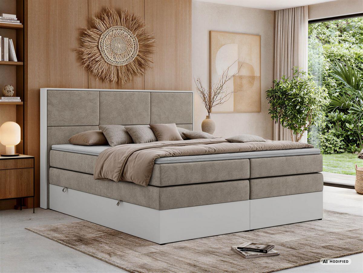 BOXSPRINGBETT DELVIT KING 200/200 - Greige Stukture - Topper Visco - H4 - Greige/Schwarz, Kunststoff/Textil (200/200cm) - MKS