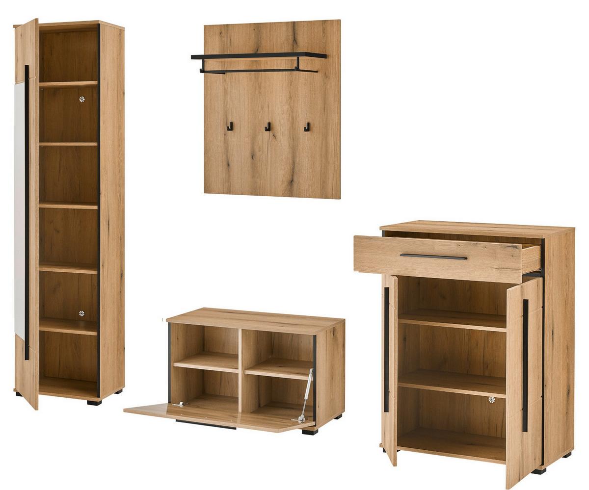 GARDEROBEN-SET Evoke Eiche 5-teilig 230 cm, Flurgarderobe mit viel Stauraum - Dunkelgrau/Eichefarben, Glas/Holzwerkstoff (230/230/40cm) - Furn.Design
