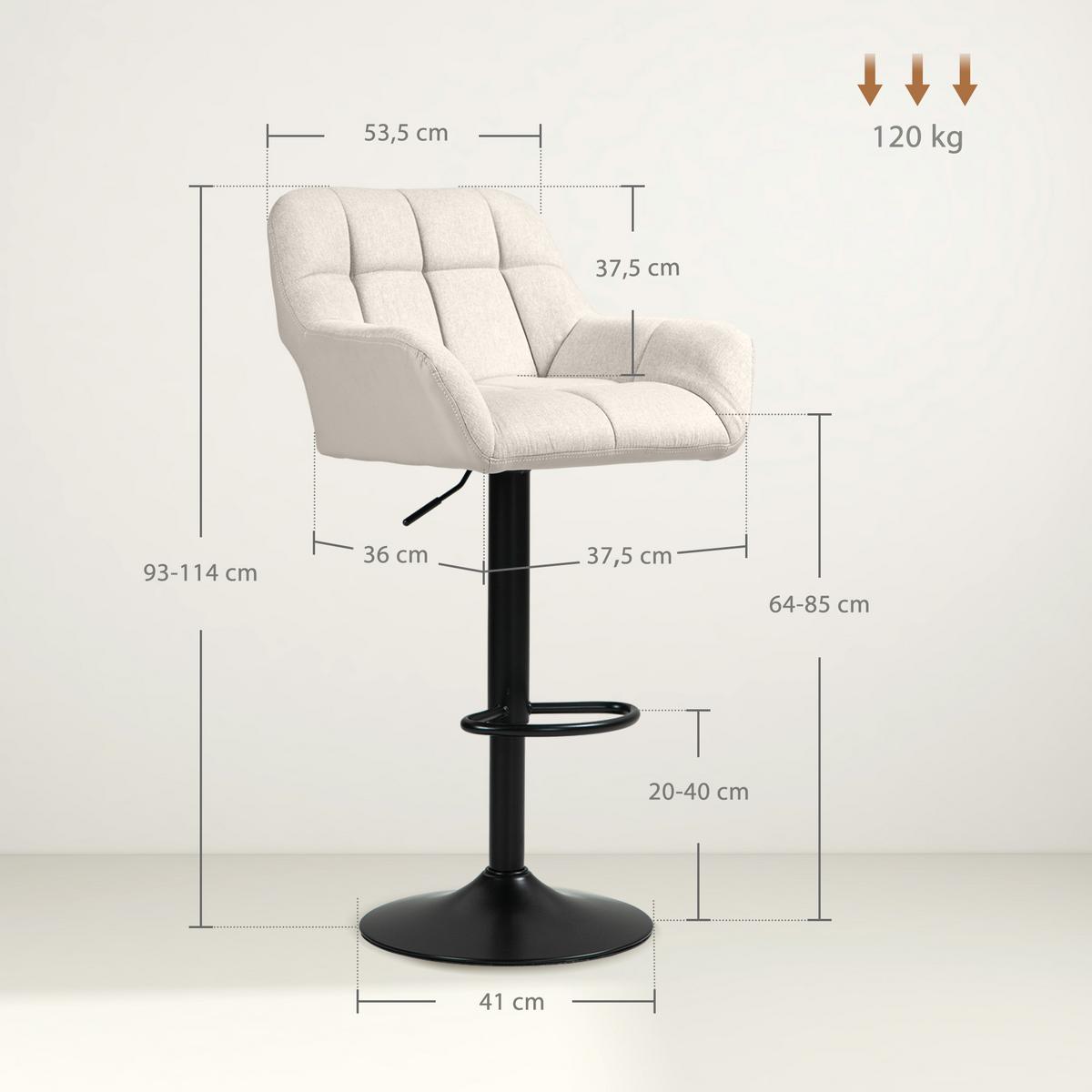 BARHOCKER 2er Set Kunstleder Polyester Cremeweiß - Creme, Textil (52.5/114/57.5cm) - HOMCOM