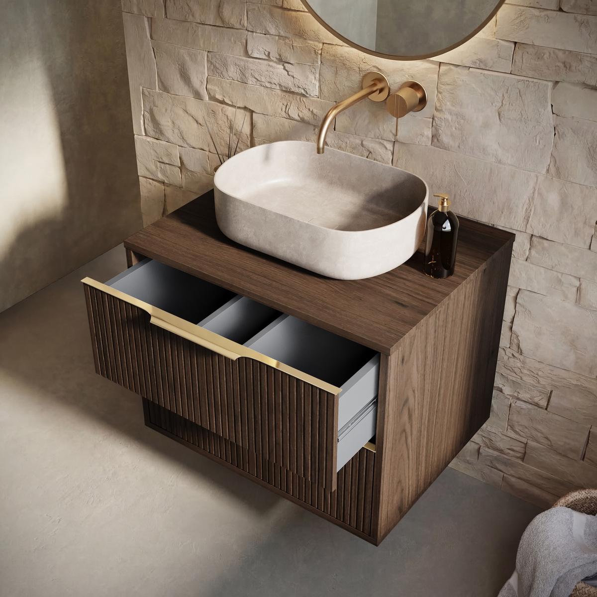 WASCHBECKENUNTERSCHRANK Rimini 2 Schubladen Walnuss Braun - 60 x 46 x 46 cm - Walnussfarben/Braun, Holz (60/46/46cm) - Badplaats