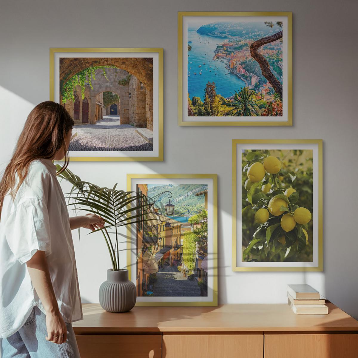BILDER SET 4er Set - 50x50 cm & 40x60 cm Goldrahmen - Straßen am Meer, ein Meer aus Zitronen - Goldfarben, Kunststoff (50/50cm) - TULUP