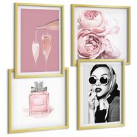 BILDER SET 4er Set - 50x50 cm & 40x60 cm Goldrahmen - Stilvolle pinkfarbene Accessoires - Goldfarben, Kunststoff (50/50cm) - TULUP
