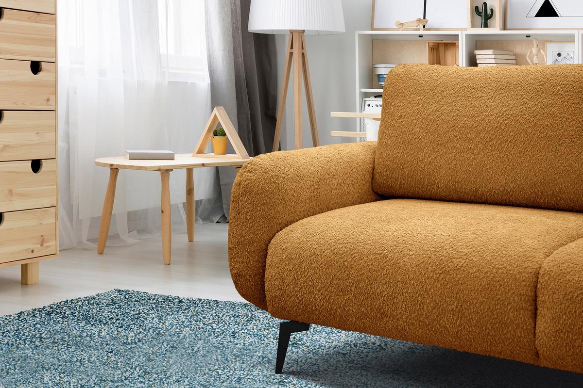 SOFA FEBE 3-Sitzer, senfgelb - Dunkelgelb/Schwarz, Holz/Textil (190/82/96cm) - Wozimo