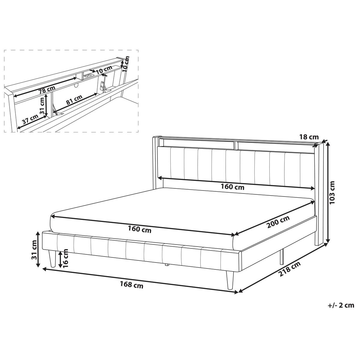 BETT mit LED 160/200 cm Stoff Dunkelgrau Beaulieu - Dunkelgrau, Textil (160/200cm) - Beliani