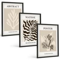 BILDER SET 3er Set - 40x60 cm Schwarzer Rahmen - Beige-braune Pflanzenmuster - Schwarz, Kunststoff (40/60cm) - TULUP