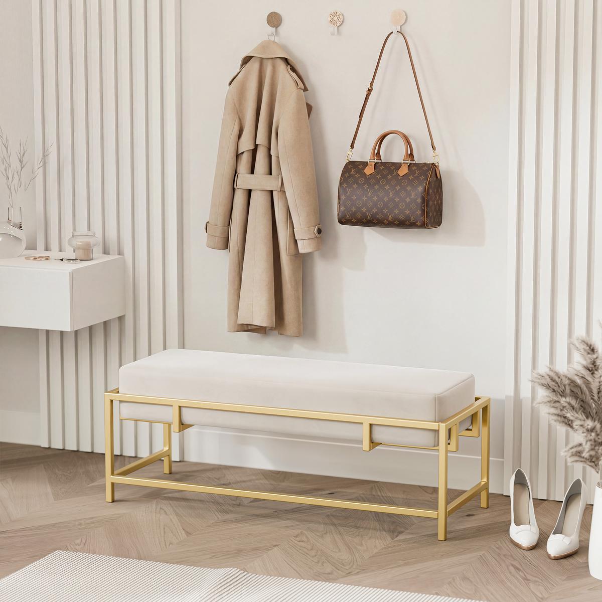 POLSTERBANK GLAM 100 cm Gold / Creme ,Metallgestell - Creme, Textil/Metall (100/45/35cm) - Idohome