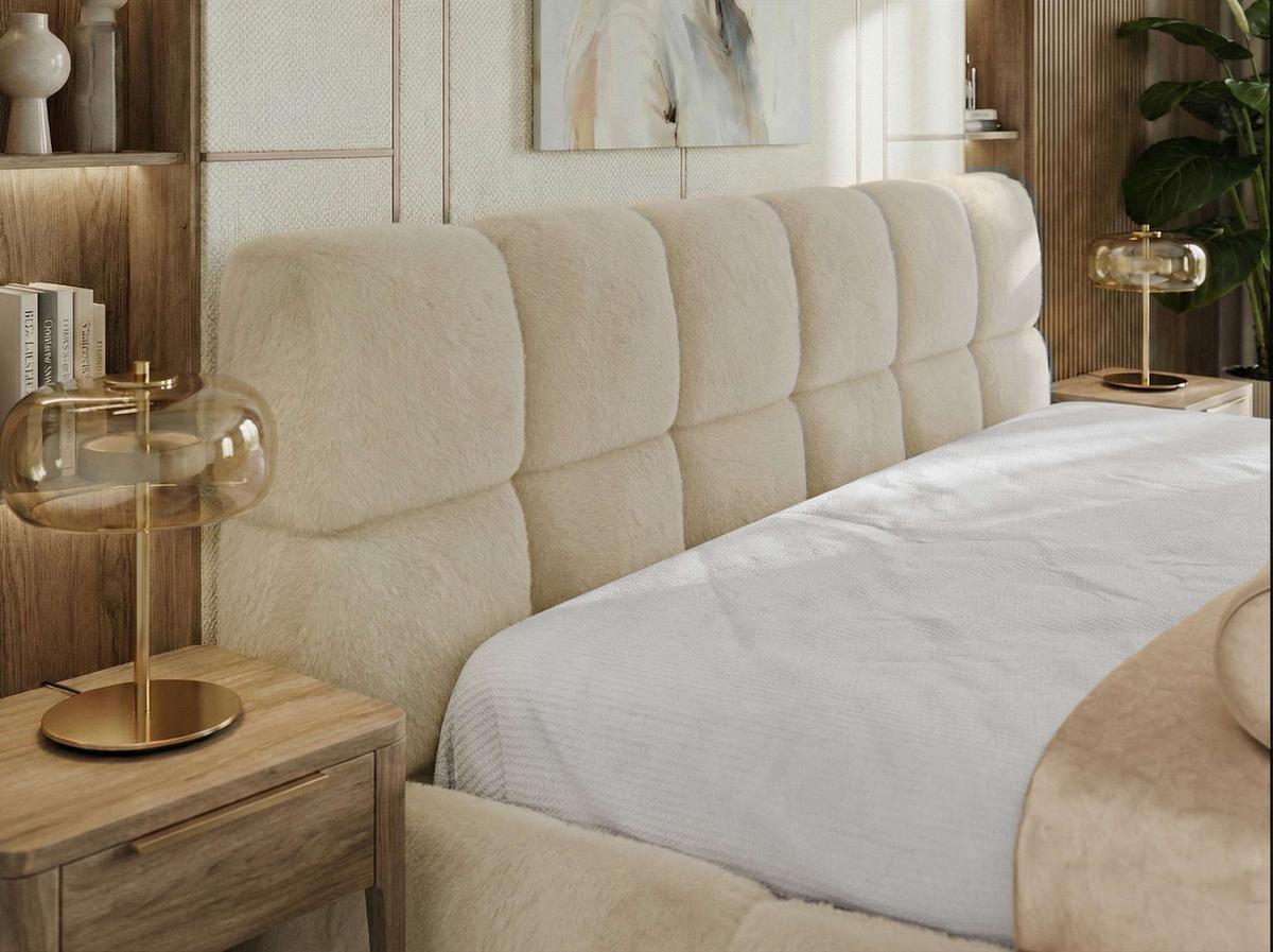 POLSTERBETT NIRA CLASSIC 160/200 - Creme Plüsch - Multipocket-Matratze - Creme, Textil (160/200cm) - MKS