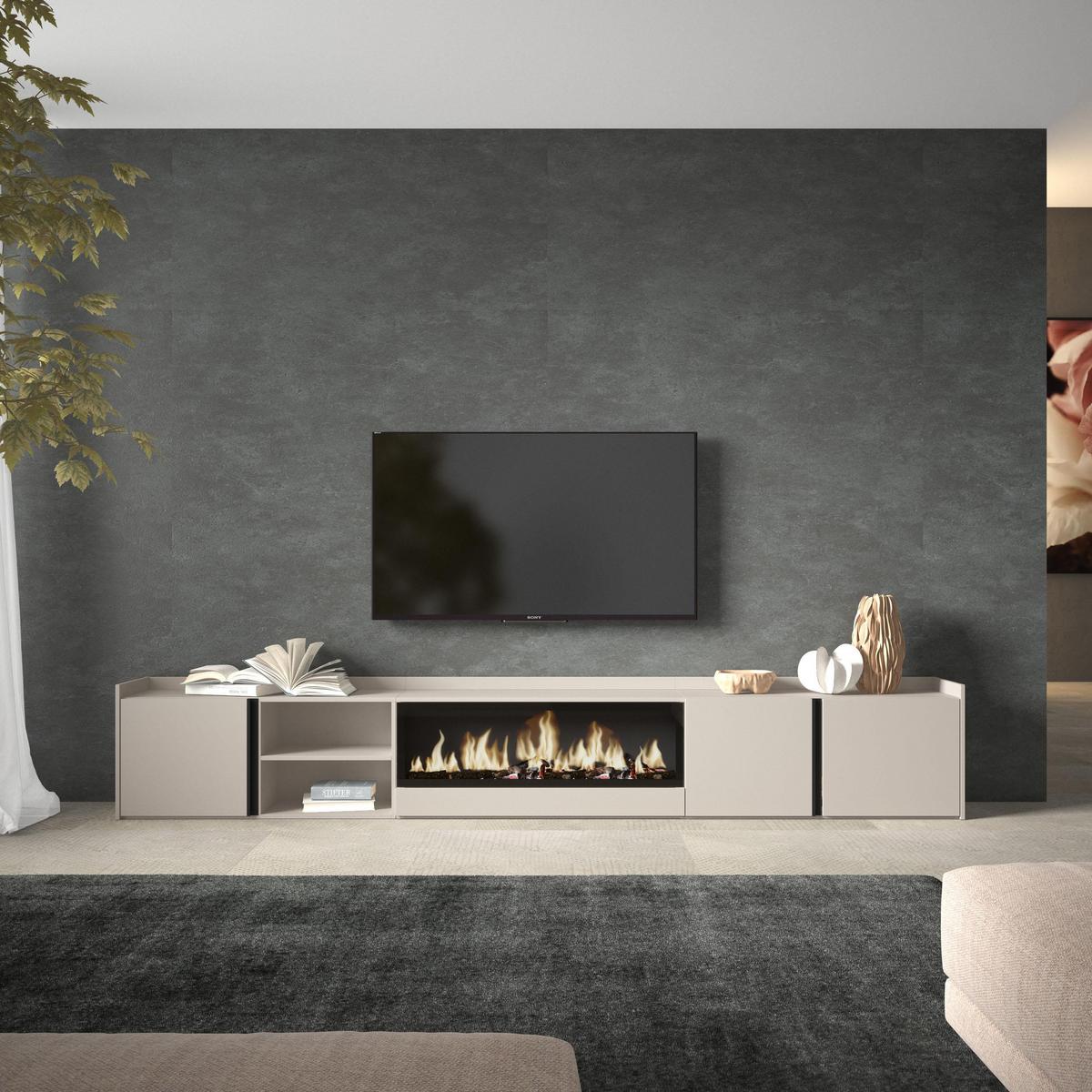 LOWBOARD, Beige, 315/35/50cm, Kamin mit Feuereffekt XXL - Beige, Holzwerkstoff (315/50/35cm) - Skraut Home