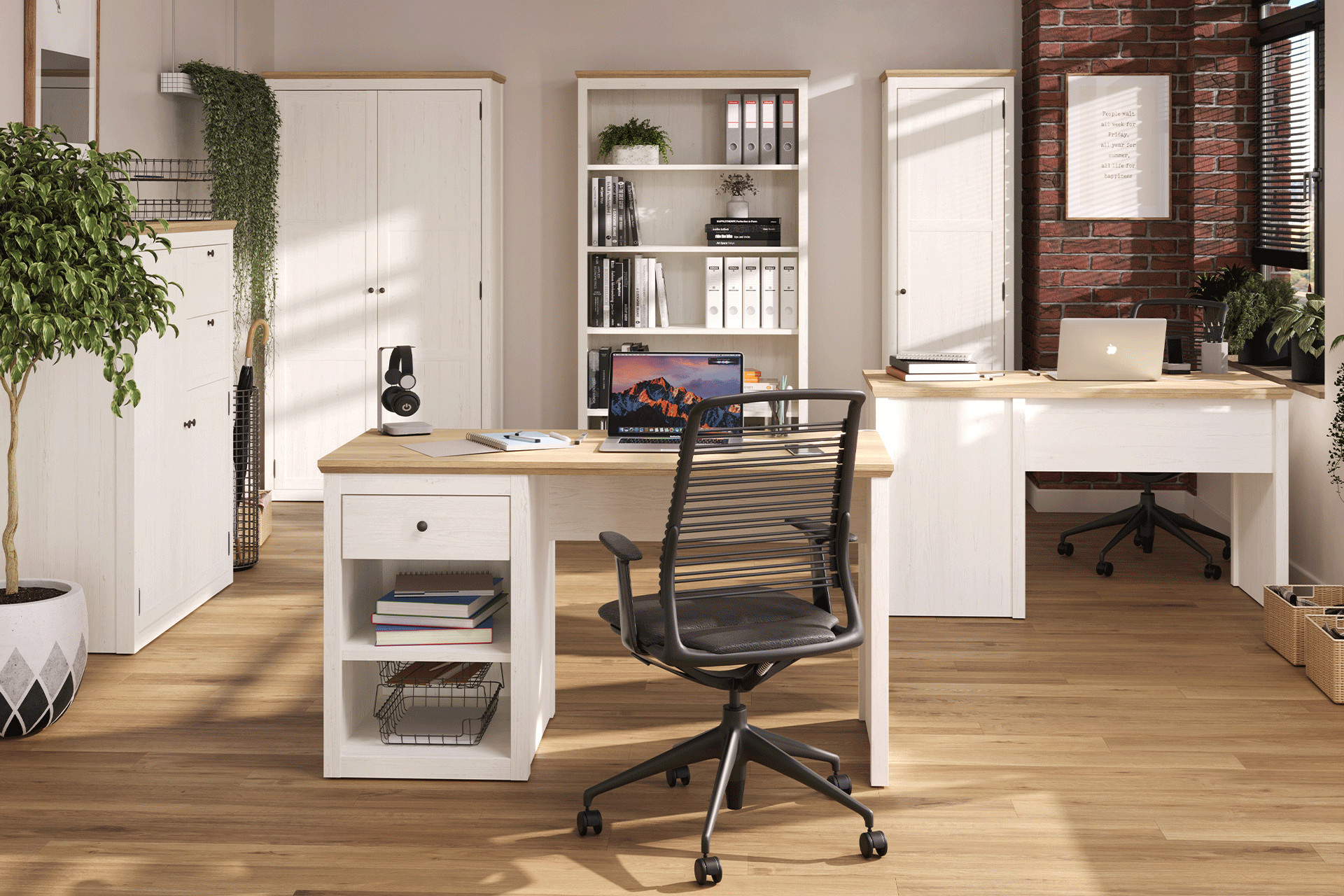 Büroserie Korsika in Weiß/Eichefarben