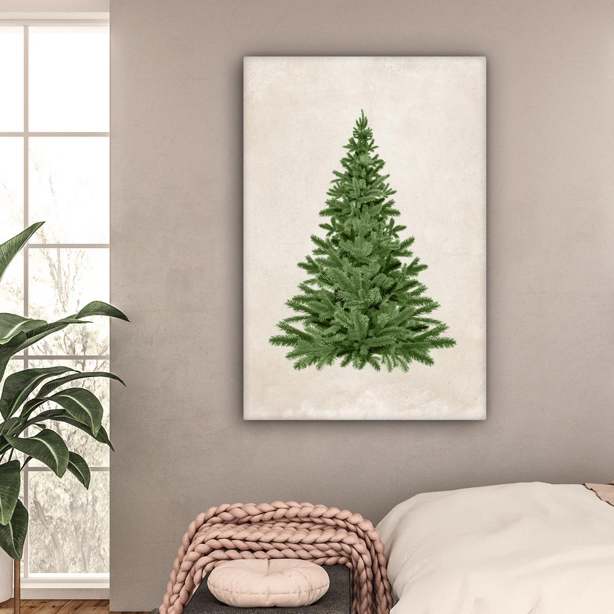 LEINWANDBILD Weihnachtsbaum - Grün - Weihnachten - Feiertage Deko Groß 90x140 cm - Olivgrün, Textil (90/140cm) - MuchoWow