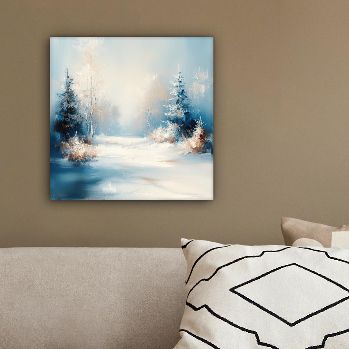 LEINWANDBILD Wald - Winter - Natur - Abstrakt - Schnee Deko Wohnzimmer 20x20 cm - Weiß, Textil (20/20cm) - MuchoWow
