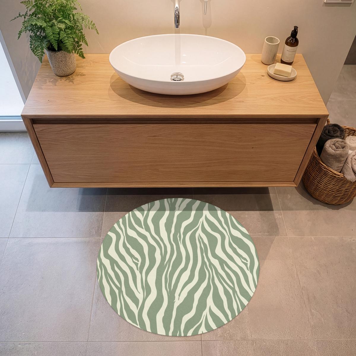 BADEMATTE Zebra - Motiv - Grün Badvorleger 70x70 cm - Salbeigrün, Textil (70/70cm) - OnlyWow
