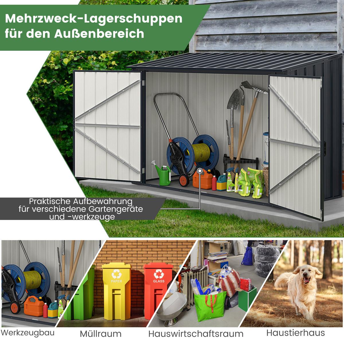MÜLLTONNENBOX mit abschließbarer Tür grau - Grau, Metall (158/127/79cm) - COSTWAY