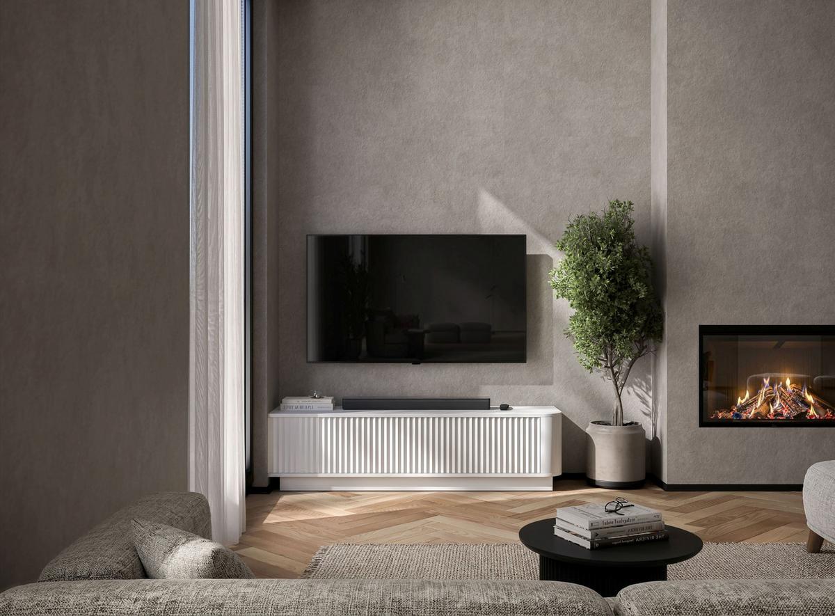 TV-LOWBOARD Aurora Weiß matt 140 cm mit Sockel - Weiß, Holzwerkstoff (140/37/35cm) - Meble Lindner