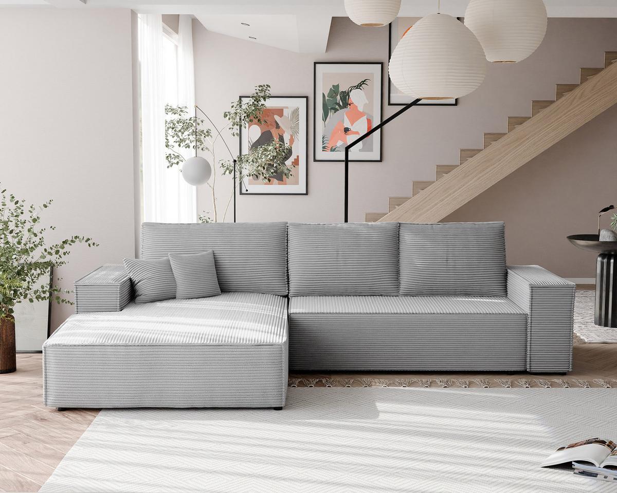 ECKSOFA NOVA Links mit Schlaffunktion und Bettkasten Hellgrau - Hellgrau, Kunststoff/Textil (294/185cm) - Idohome