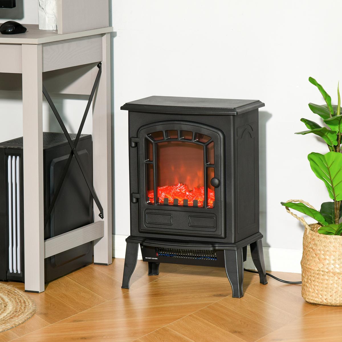ELEKTROKAMIN Elektrischer Kamin mit Heizung, LED-Flammeneffekt, Schwarz - Schwarz, Kunststoff (24/56.5/39cm) - HOMCOM