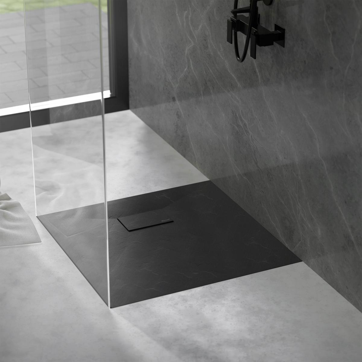 DUSCHWANNE 100x90 cm Schwarz mit Ablaufgarnitur aus SMC - Schwarz, Kunststoff (90/3/100cm) - LuxeBath