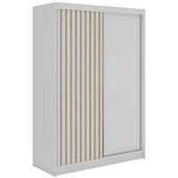 SCHWEBETÜRENSCHRANK mit Lamellen LUMOS - 150 - Weiß und Eiche Artisan - Alufarben/Weiß, Holzwerkstoff/Metall (150/216/61cm) - MKS