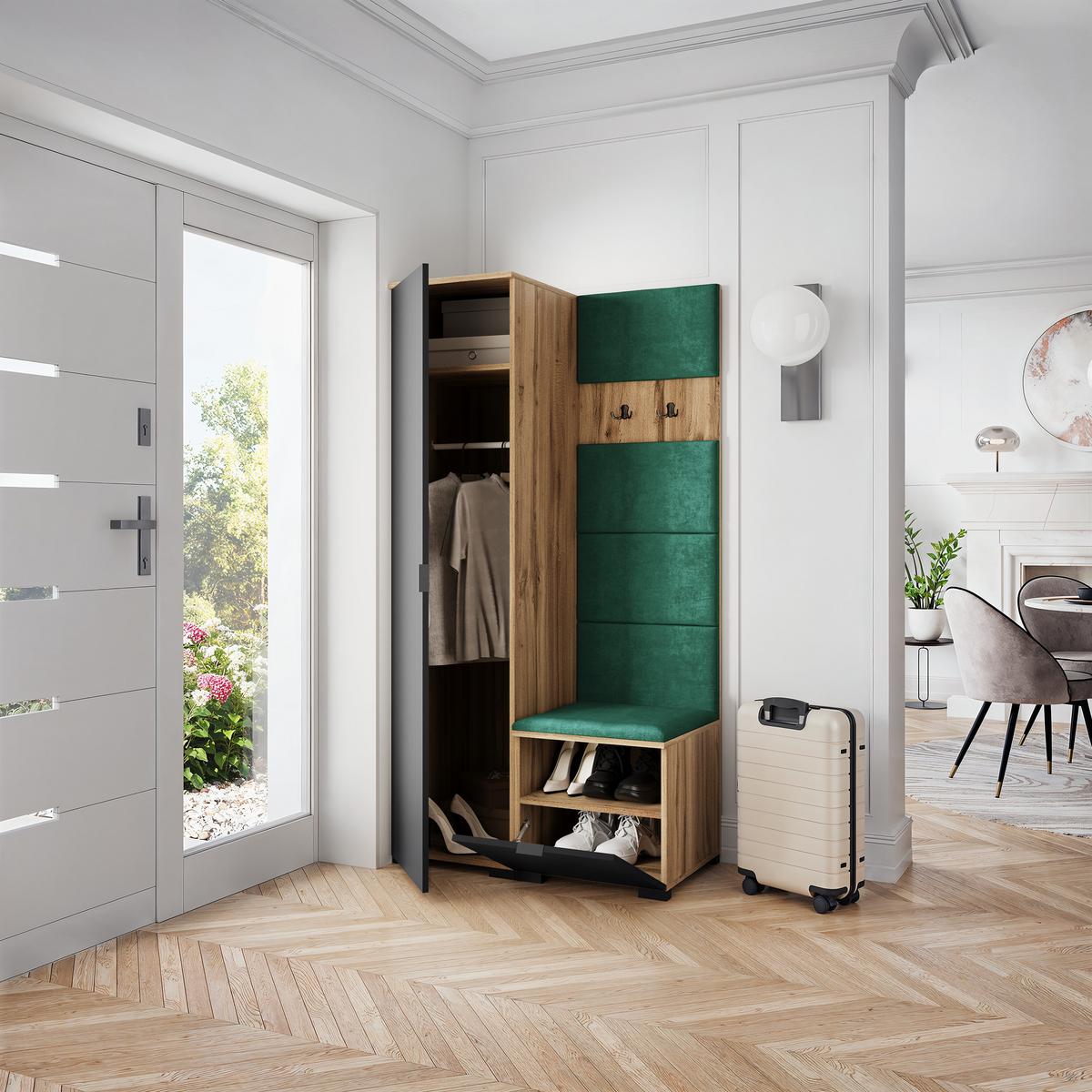 GARDEROBENSCHRANK LORI 95/181/51 cm Modern Garderobe-Set Eiche Wotan - Eiche Wotan/Schwarz, Holzwerkstoff (95/181/51cm) - MASSENO