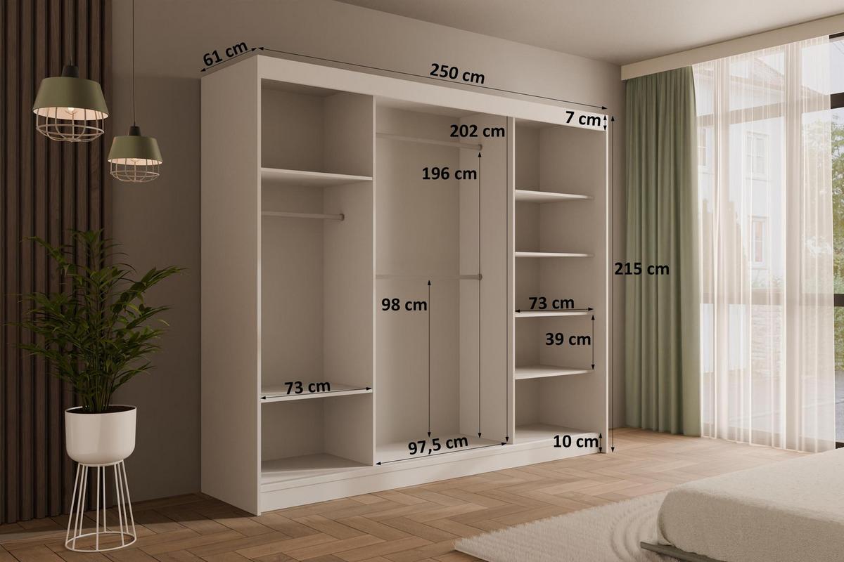 KLEIDERSCHRANK AMOHA - 250 cm - Weiß - Weiß, Holzwerkstoff (250/215/61cm) - ALTDECOR