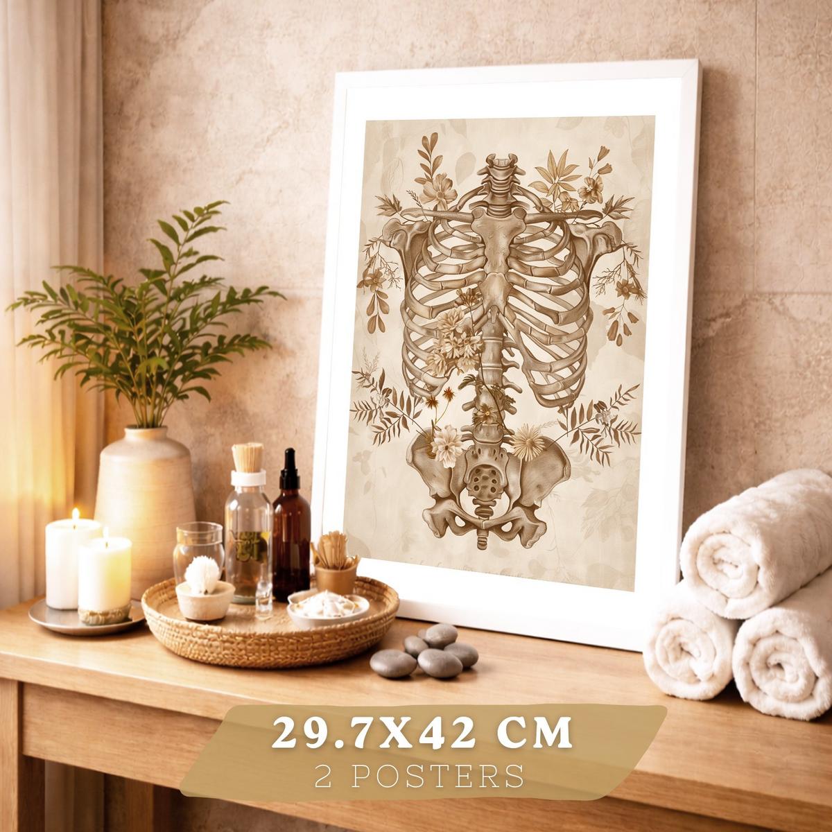 POSTER Set aus 2 Anatomie Mensch Drucke und Wandbilder mit Skelett Schädel Wirbelsäule Rippen Becken Klassischer Stil Größe Rahmenlos A3 - Klar, Papier (29.7/42/3cm) - Nacnic