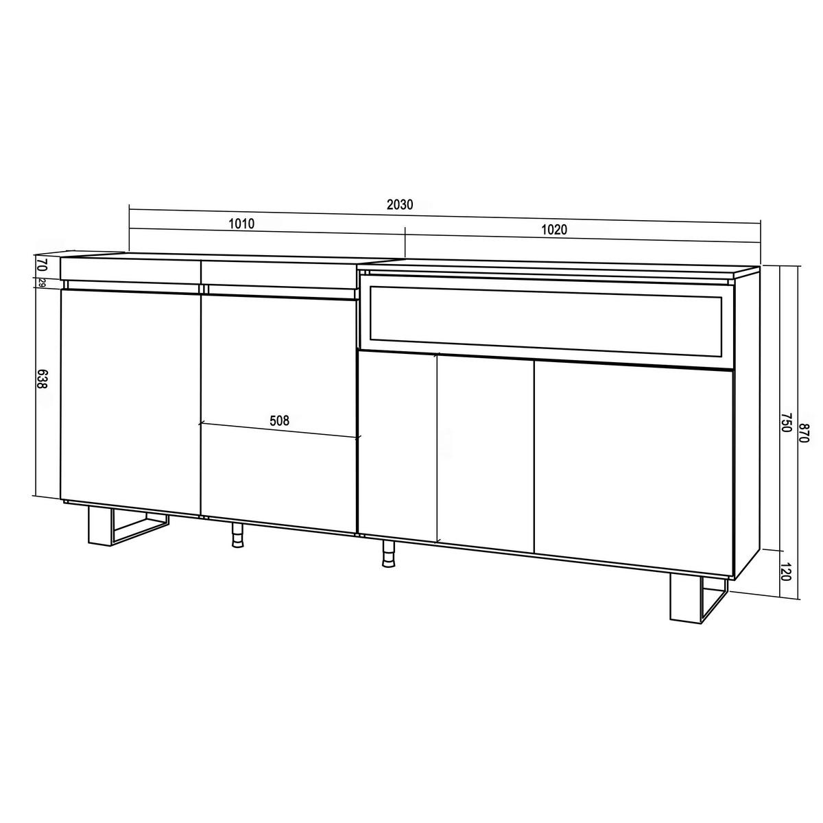 SIDEBOARD Elektrokamin, eiche, schwarz, 200/35/87cm - Beige/Multicolor, Holzwerkstoff (200/87/35cm) - Skraut Home
