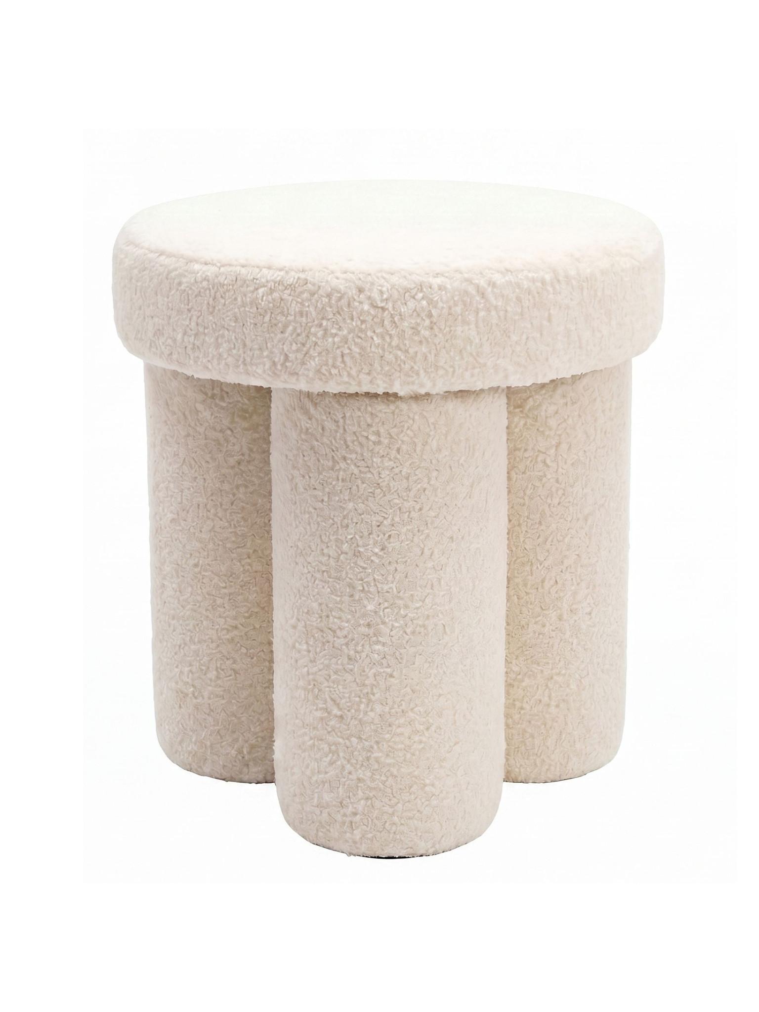 SITZHOCKER AVEN, Teddystoff, mit Textilbezug, Creme, Ø 40 x 45 cm - Beige/Creme, Textil (40/45/40cm) - KADIMA DESIGN