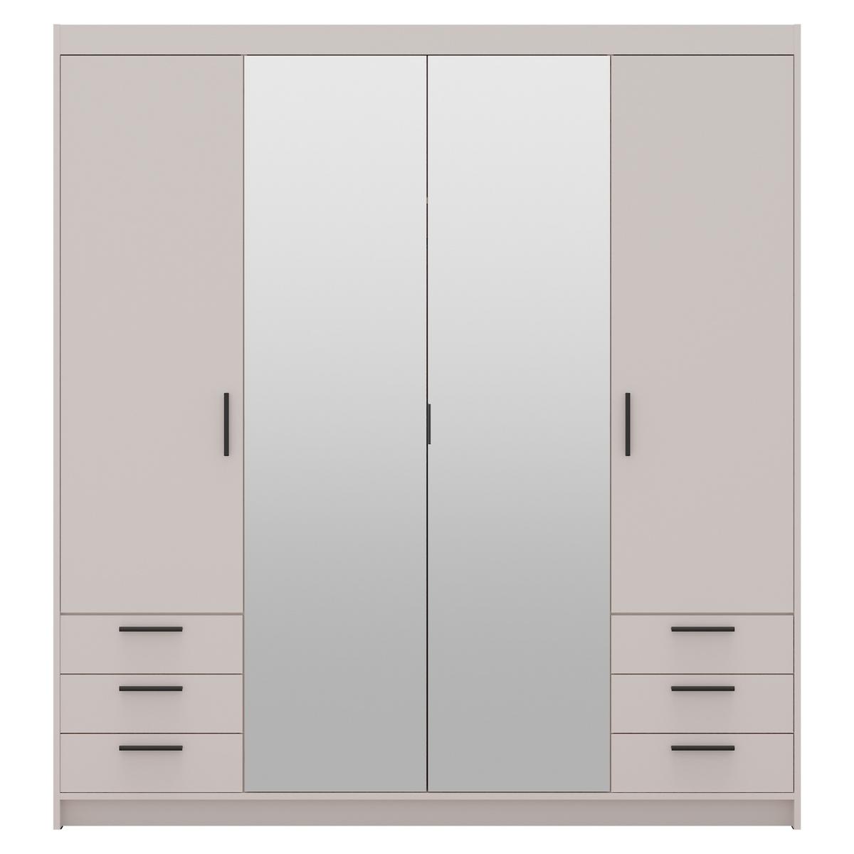 DREHTÜRENSCHRANK Elena mit 4 Türen, 6 Schubladen und Spiegel, 176 cm, Sandbeige - Sandfarben, Holzwerkstoff (176/190/53cm) - Beautysofa