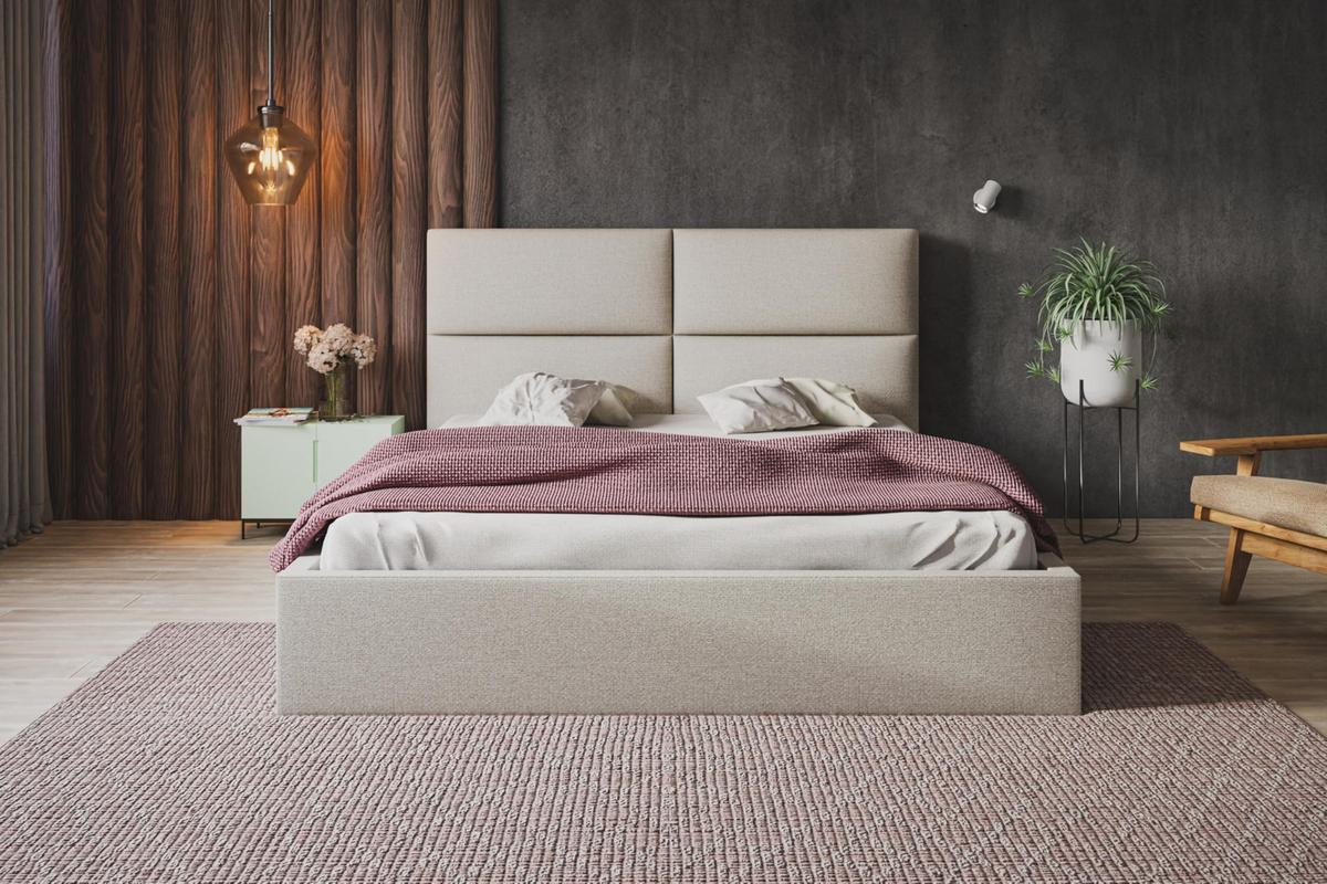 BETT 90x200 - Polsterbett mit Bettkasten und Holzrahmen - Modern Betten - Eleganter Malmö-Stoff- Kollektion Lizbona, Beige - Beige, Holz/Textil (90/200cm) - Alpi-Möbel