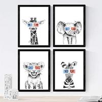 POSTER Set mit 4 „Tiere mit 3DBrille“ A4 Rahmenlos - Klar, Papier (29.7/3cm) - Nacnic