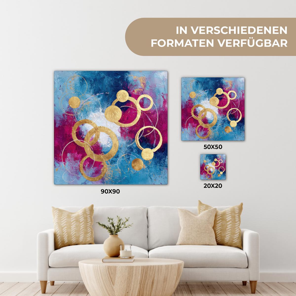 LEINWANDBILD Kreise - Gold - Abstrakt Wandbild Wohnzimmer 50x50 cm - Blau, Textil (50/50cm) - MuchoWow