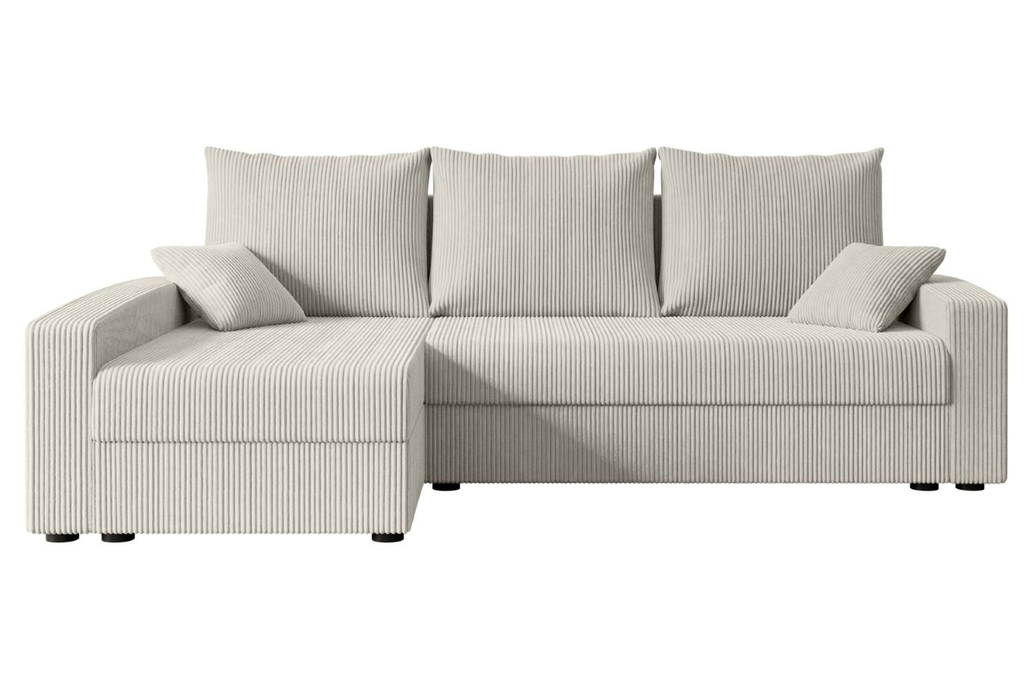ECKSOFA mit Schlaffunktion und Bettkasten ALESIA-L 231x140x90 cm Creme Cord - Silberfarben/Hellgrau, Holzwerkstoff/Kunststoff (231/140cm) - ALTDECOR