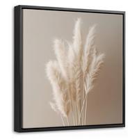 LEINWAND Bilder mit Rahmen - Pampasgras - Federn - Pastell - Weiß - 20x20 - Naturfarben, Textil (20/20cm) - MuchoWow
